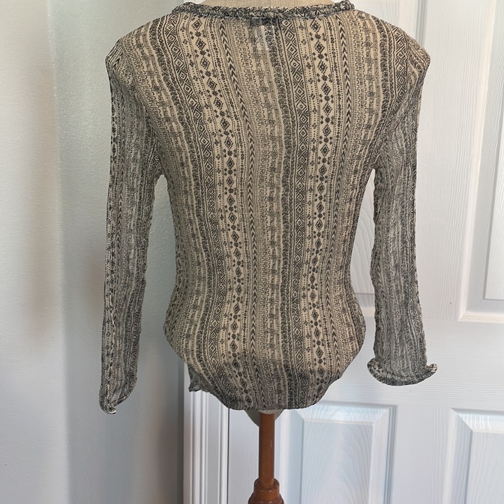 Lucky Brand blouse long sleeve sheer top black white Women’s size small S shirt - Picture 4 of 7
